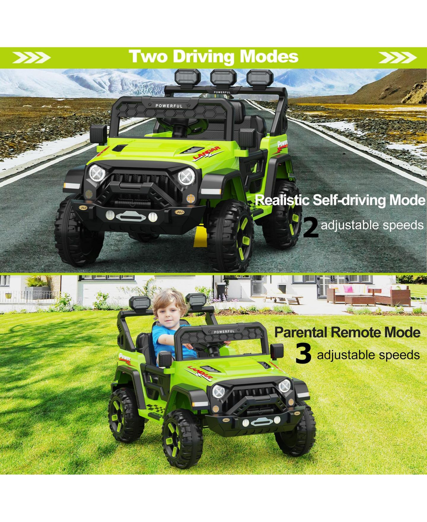 Детская игрушка homfan 12V Electric Ride-On Off-Road Vehicle with Parental Remote Control, 3 Speeds, Ages 3-7, цвет: Зелёный — фото 5
