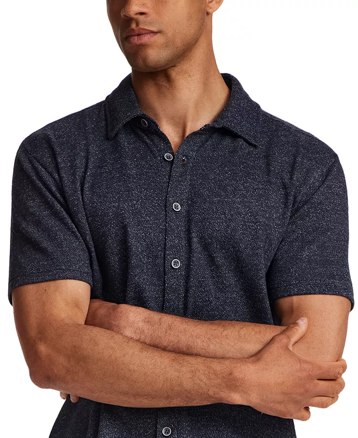 Mens' Speckled Coatfront Knit Short-Sleeve Shirt - thumbnail 9