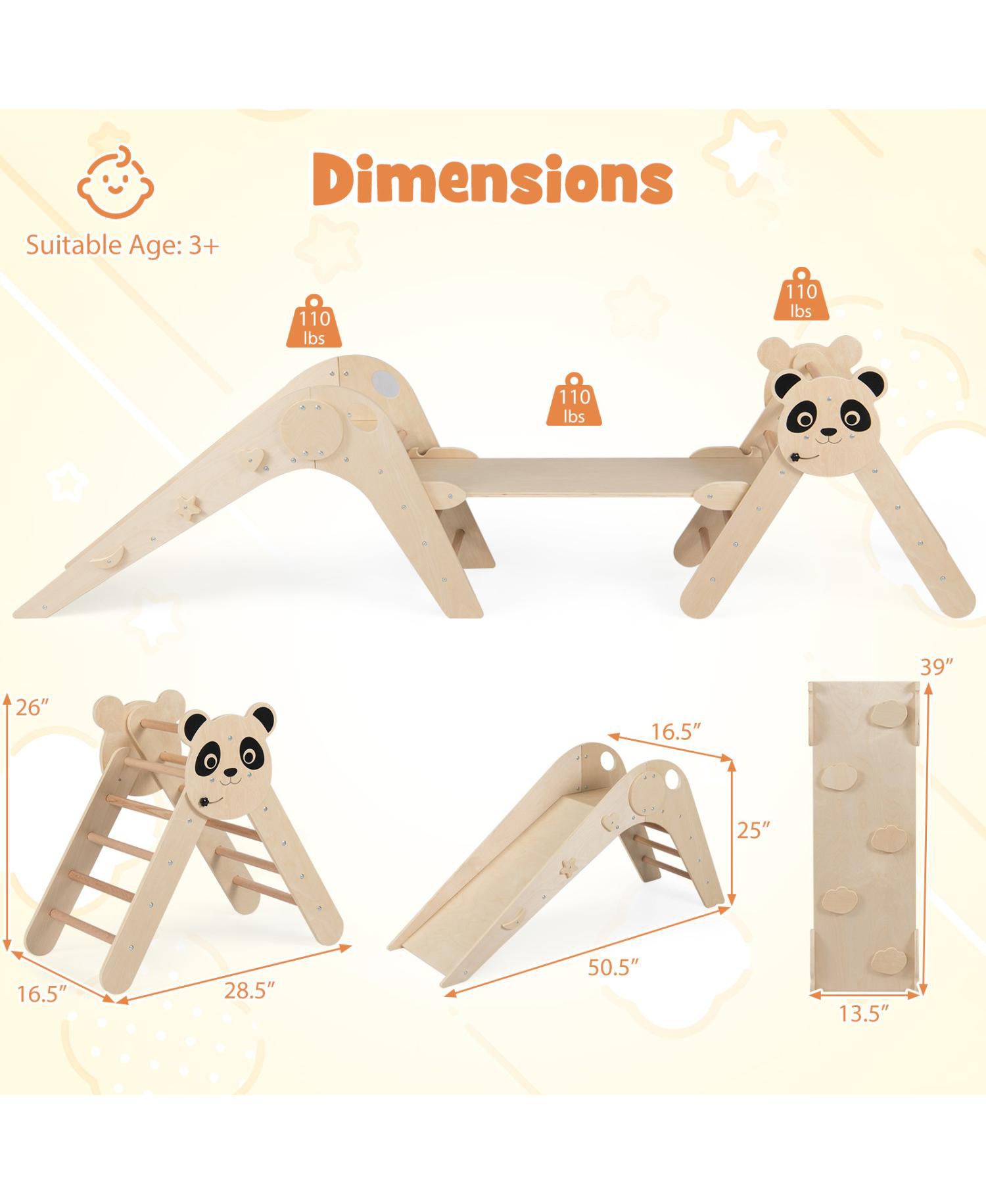 Foldable Wooden Climbing Toys Set with Panda Theme for Toddlers