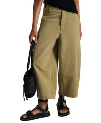 Women's Laydown High-Rise Barrel-Leg Chino Cotton Pants 