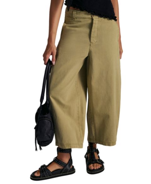 Женские брюки Free People We The Free Laydown High-Rise Barrel-Leg Chino Cotton, цвет: Aloe