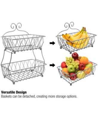 2-Tier Wire Bread Basket Stand - for Kitchen Countertop Organization & Display Rack, Fruit & Bread Basket