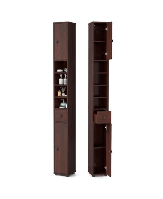 Tall Slim Bathroom Storage Cabinet Linen Tower w/Drawer Adjustable Shelves