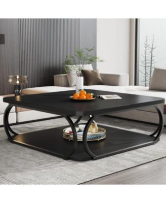 Coffee Table with Open Storage Shelf for Living Room, 39 Inch Large Wood Center Table, Square Low Coffee Tables