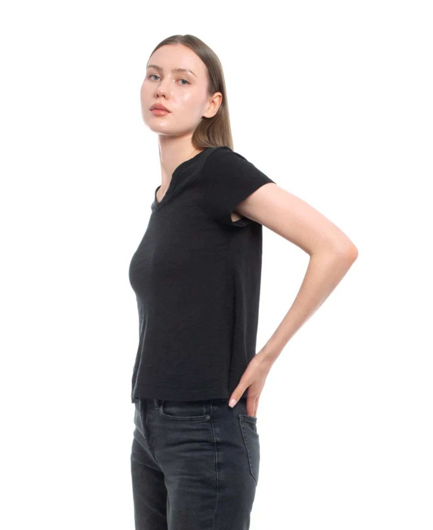 Женская футболка WILT V-Neck Baby Tee, цвет: Чёрный — фото 3