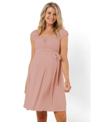 Maternity Cap Sleeve Textured Empire Waist Dress with Pockets