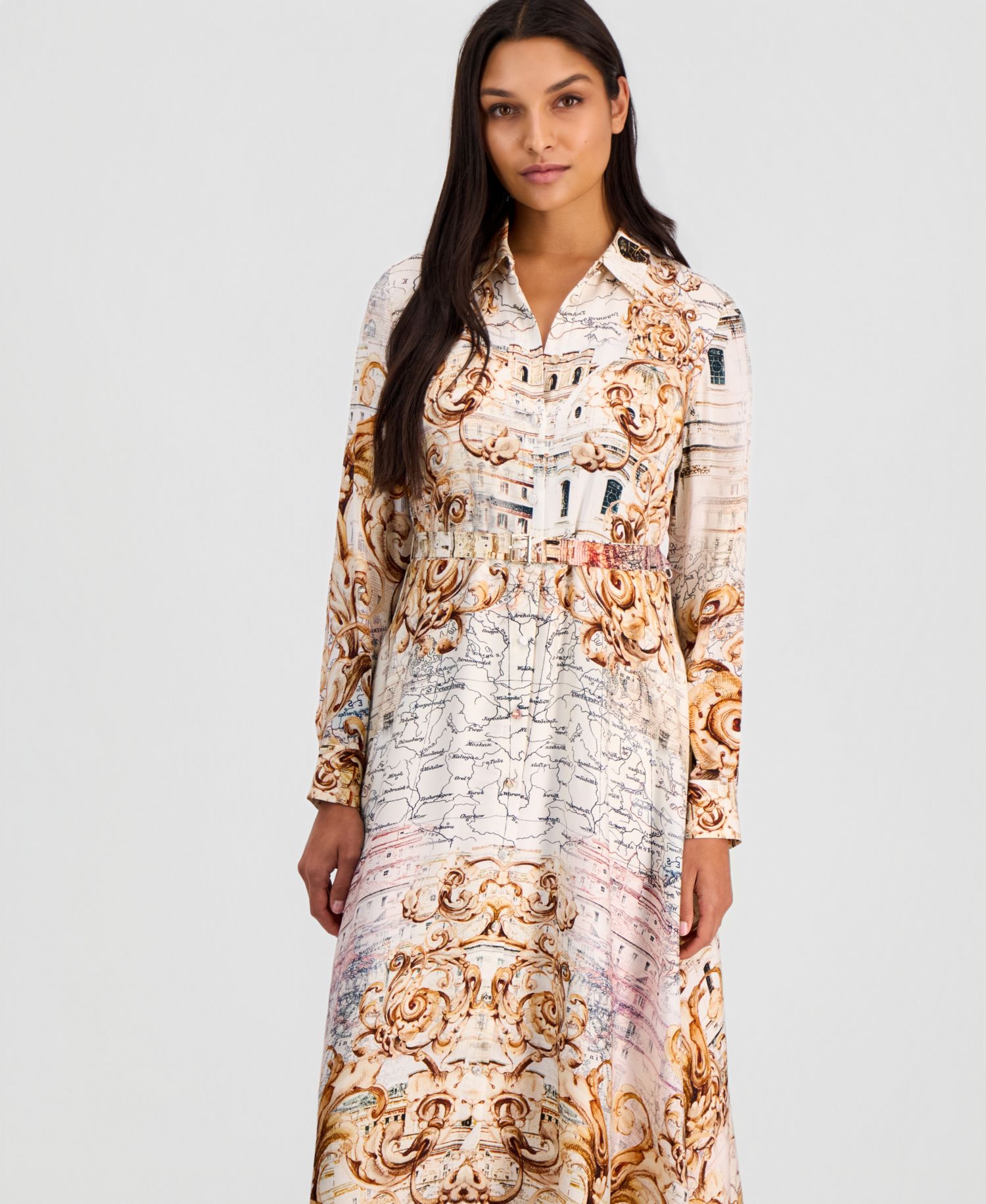 Women's Seraphine Long-Sleeve Belted Collared Dress