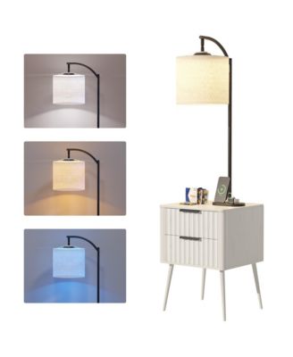 Nightstand with Fisherman s Lamp, Human Sensor Light and Charging Station