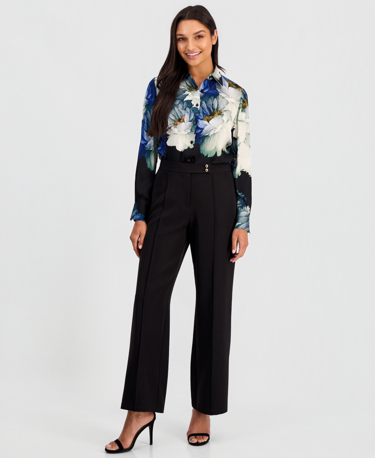 Elie Tahari Women's Madeline Long-Sleeve Silk-Blend Floral-Print Blouse