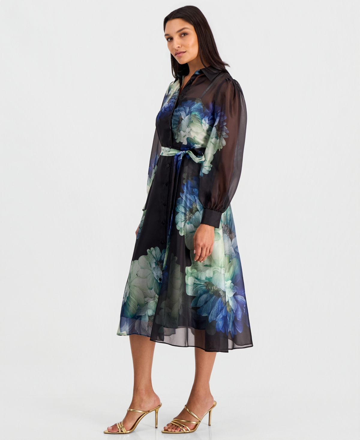 Elie Tahari Women's Romy Floral-Print Midi Long-Sleeve Dress
