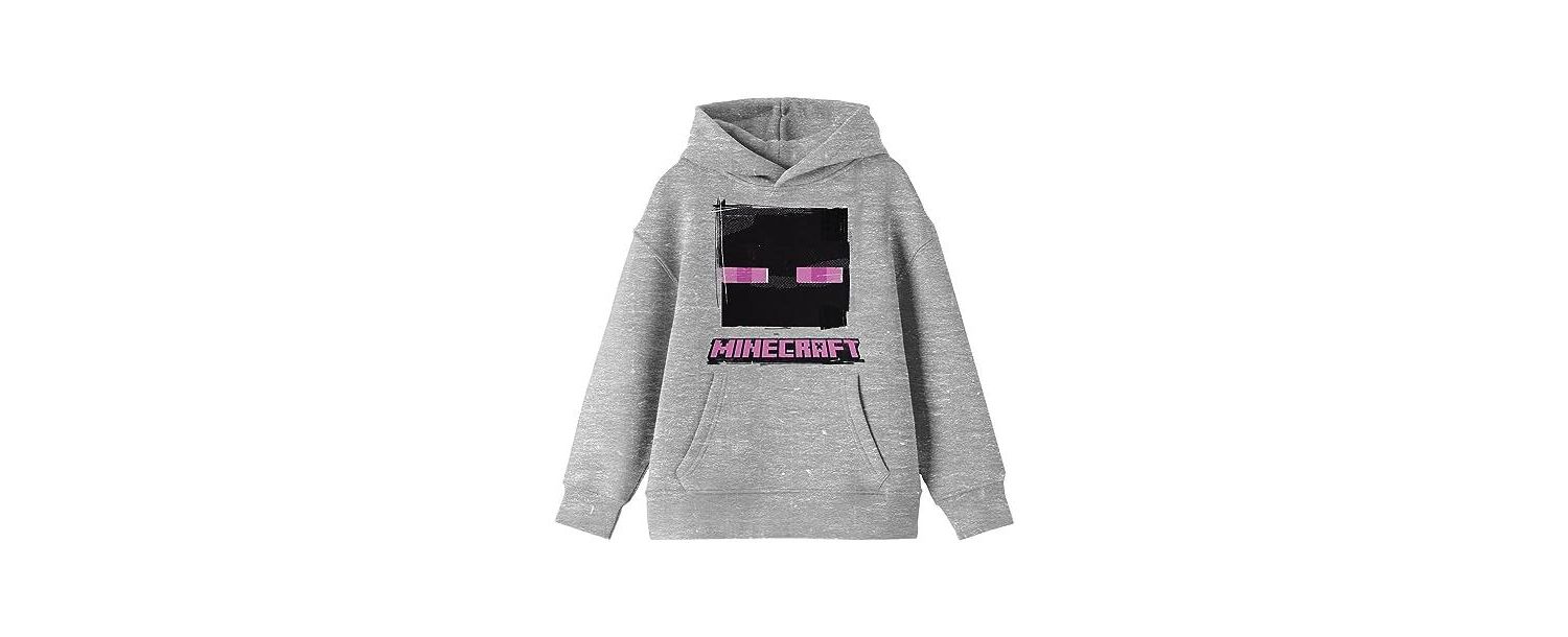 Enderman Face Long Sleeve Athletic Heather Youth Hooded Sweatshirt-Small