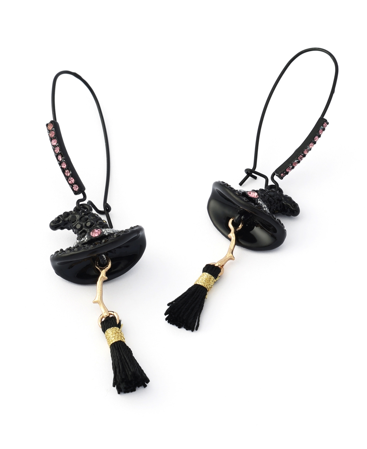 Betsey Johnson Faux-Stone Pretty Spooky Witchy Hat Broomstick Dangle Earrings