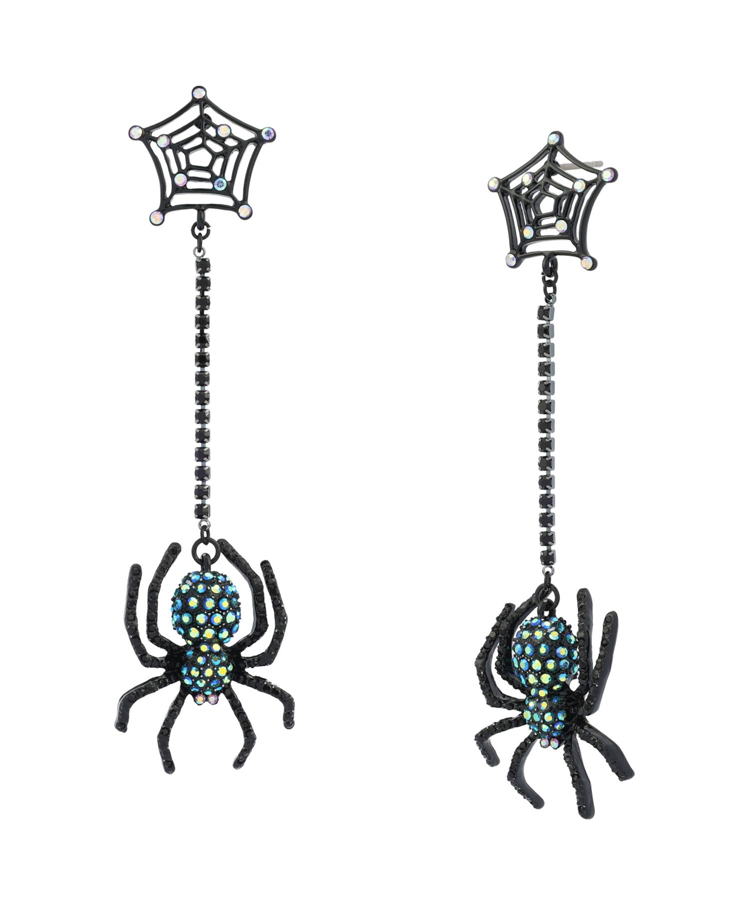 Faux-Stone Halloween Spiderweb Linear Earrings