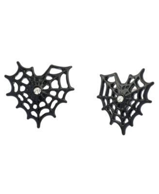Faux-Stone Halloween Spiderweb Heart Stud Earrings