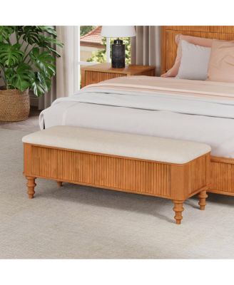 50.8" Multi-Functional Storage Ottoman Bench with Linen Seat & Rubberwood Base