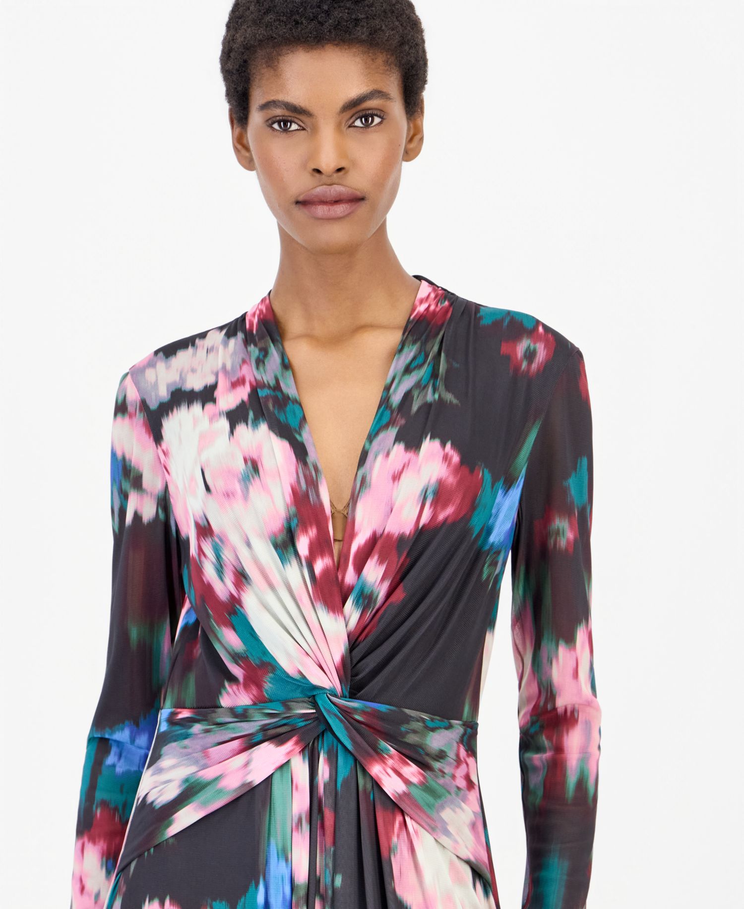 Plus Twist Front Maxi Floral Long-Sleeve A-Line Dress
