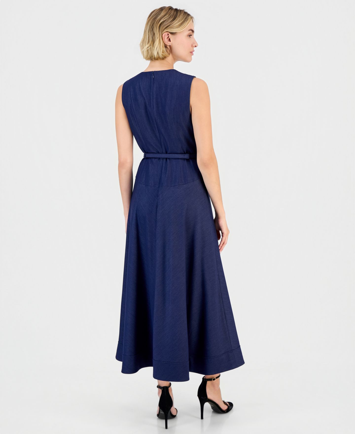 Женское платье Anne Klein Seamed Drop Waist A-Line Midi Denim, цвет: Искусственный — фото 2