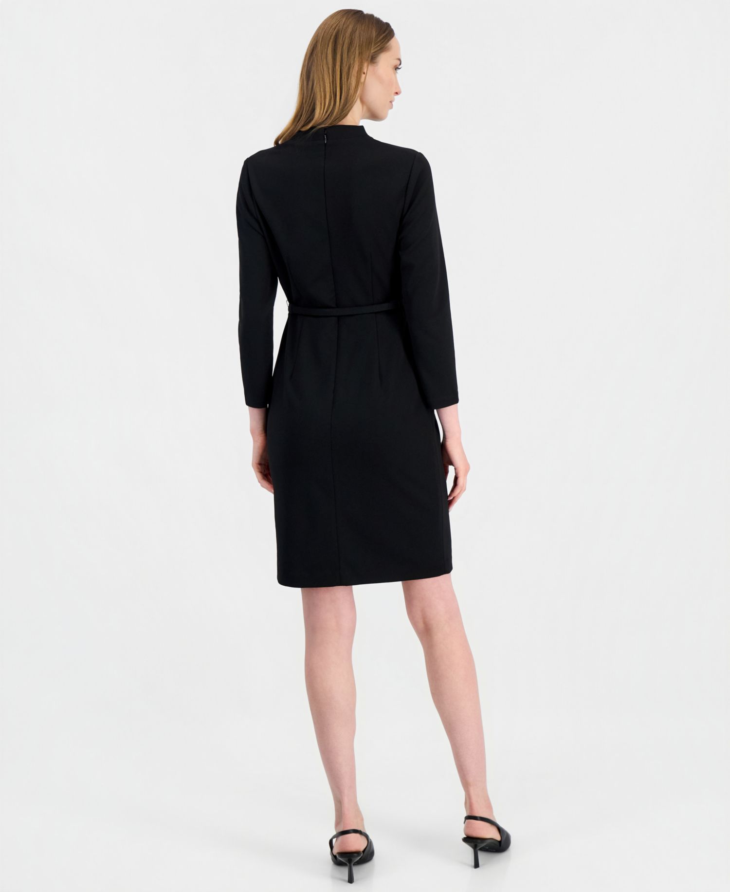 Women's Cowl-Neck Belted Long-Sleeve Dress