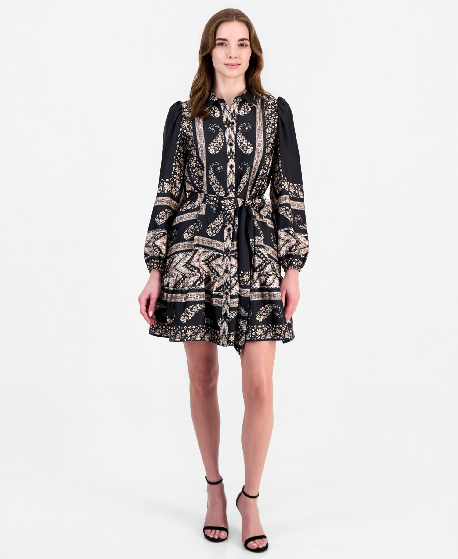 Women's Long Sleeve Tiered Shirt Dress