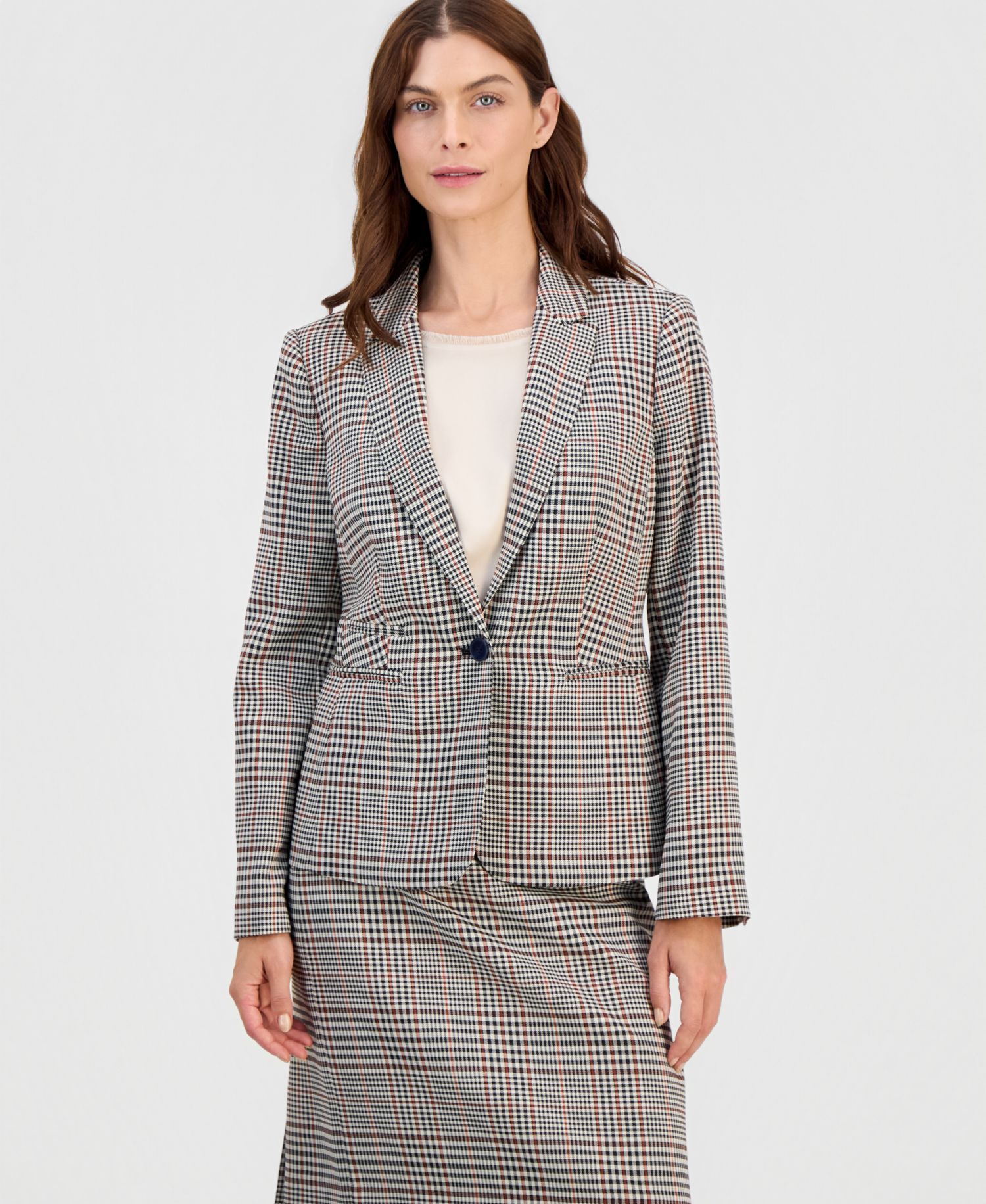 Single-Button Blazer & Pencil Skirt