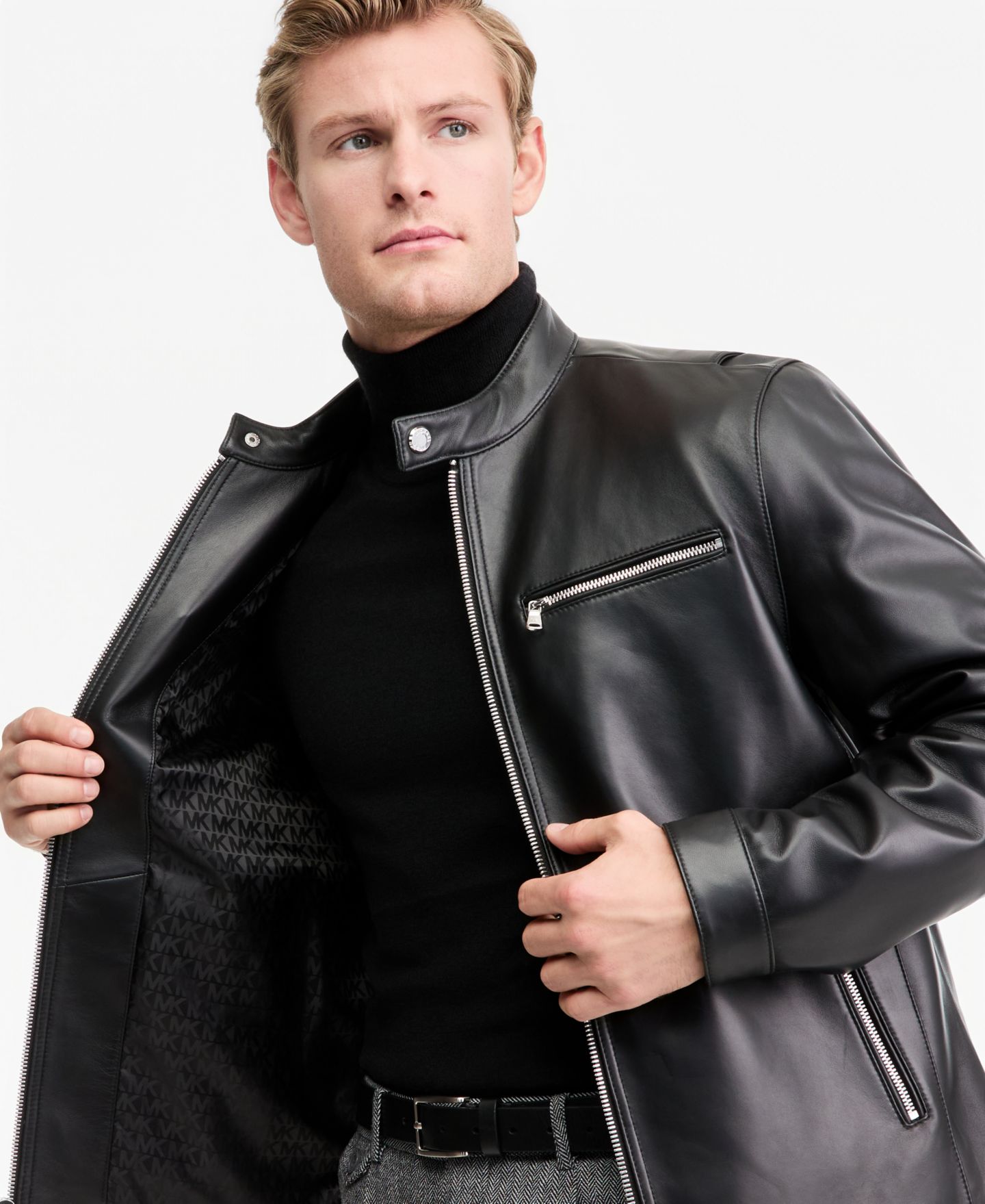 Мужская куртка Michael Kors Genuine Leather Double-Zip Moto, цвет: Чёрный — фото 4