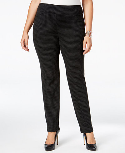 Charter Club Plus Size Cambridge Ponte Houndstooth Slim-Leg Pants, Only at Macy's