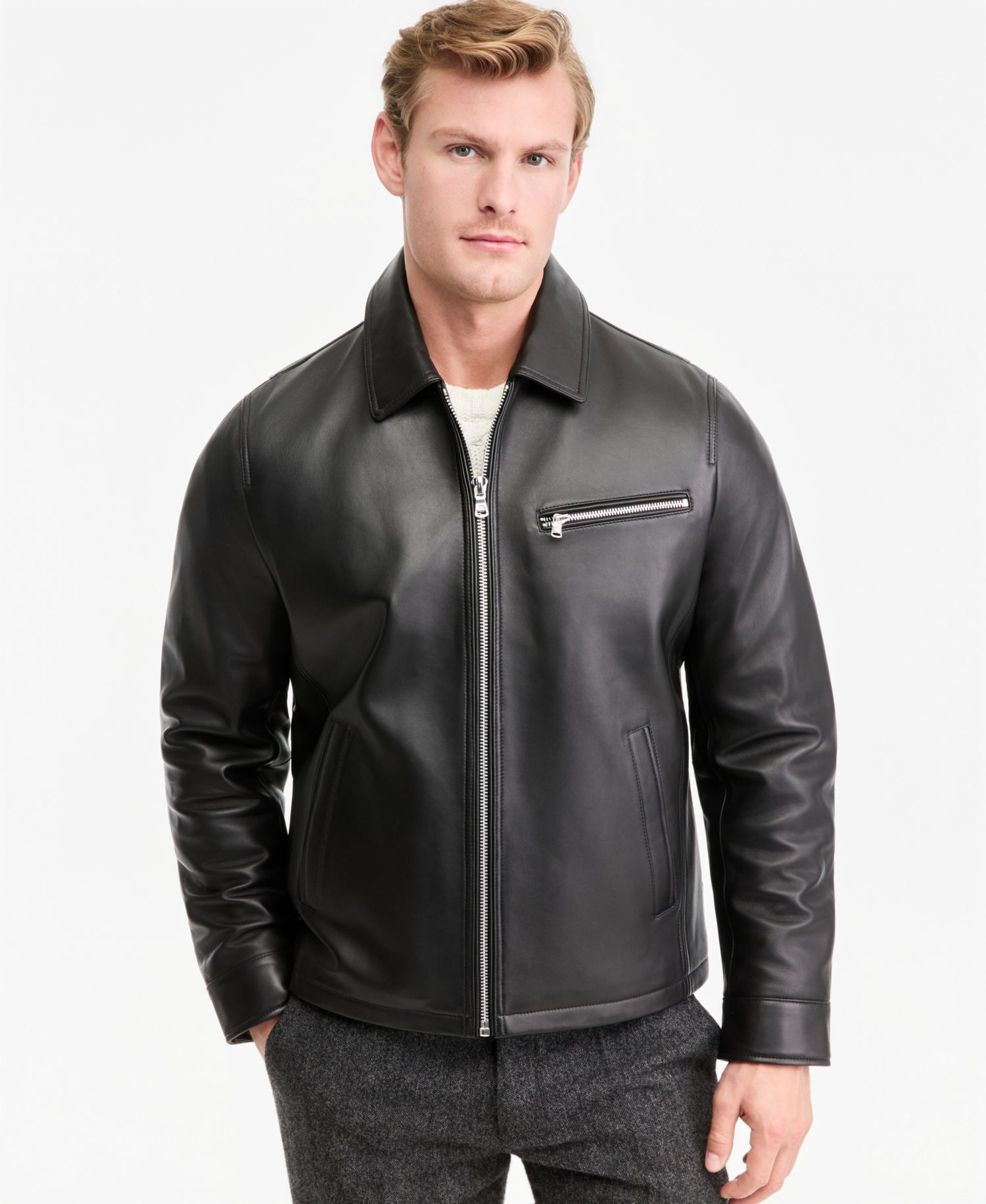 Men's Genuine Leather Shirt Collar Jacket