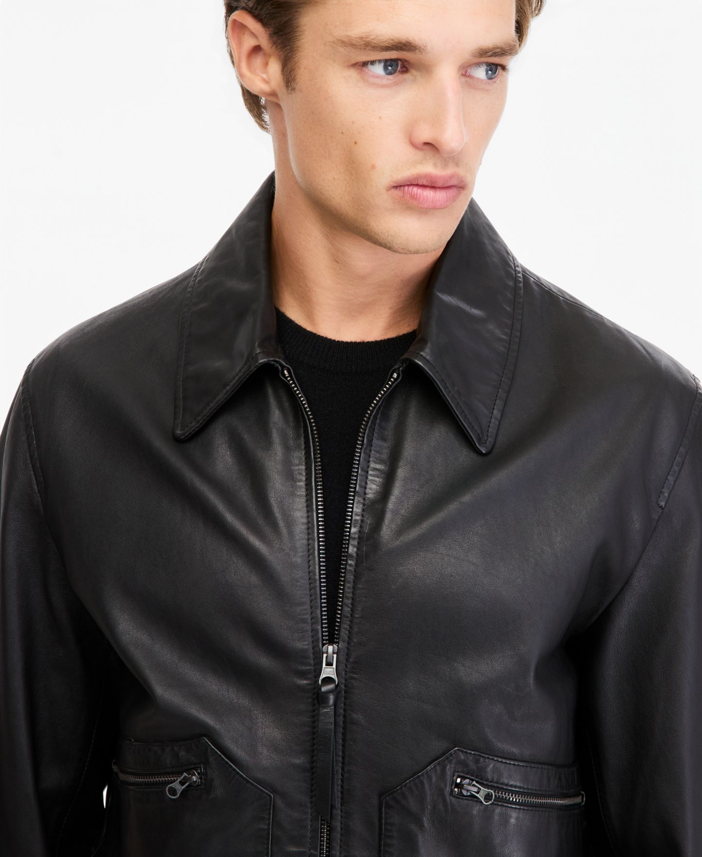 Мужская куртка Ted by Ted Baker Teddy Genuine Leather Bomber, цвет: Чёрный — фото 4