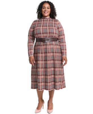 Plus Size Mock-Neck Midi Fit & Flare Dress