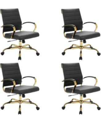 (Set of 4) Benmar Modern Leather Office Desk Chair with Gold Frame Finish and Swivel Home Office