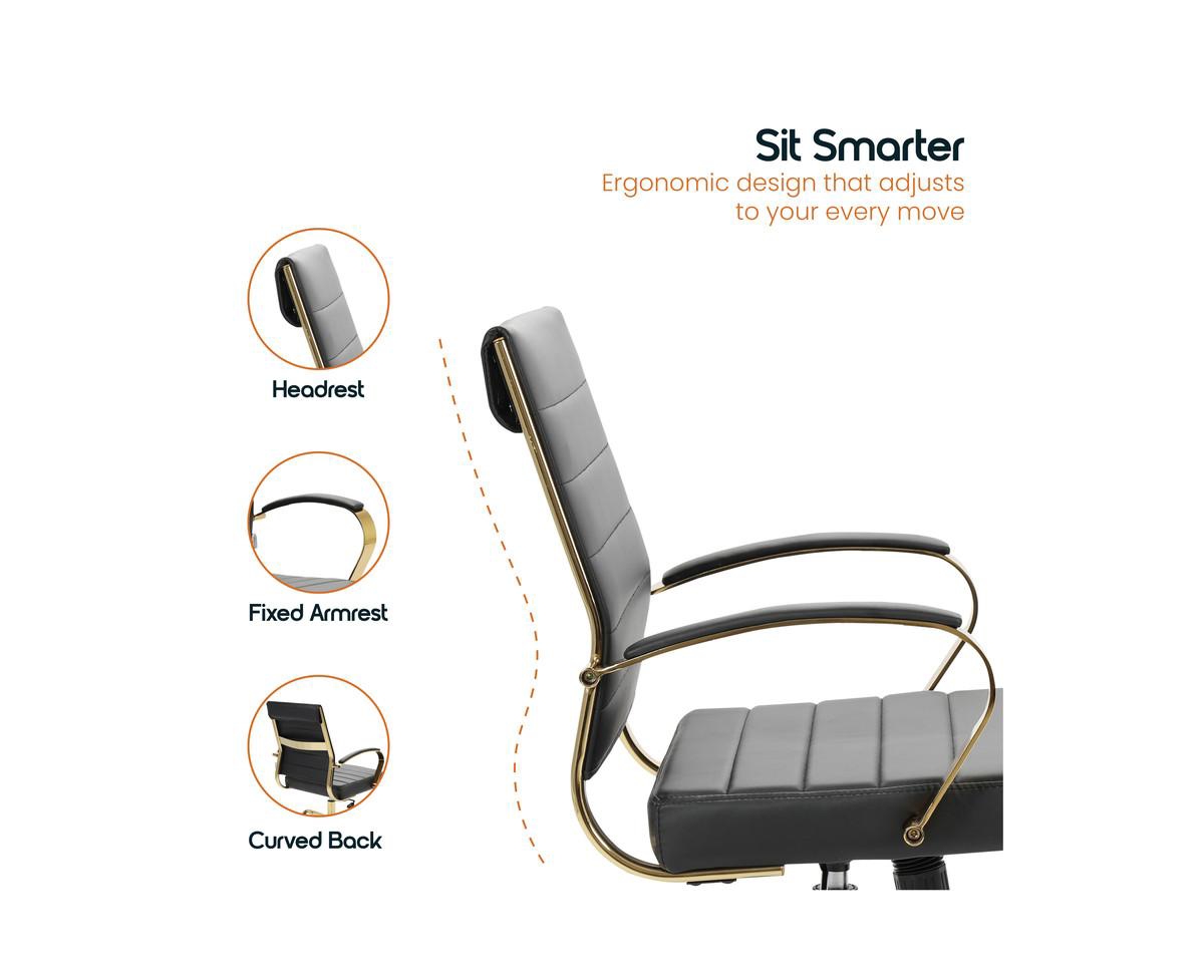 LeisureMod (Set of ) Benmar Modern Leather Office Desk Chair with Gold Frame Finish and Swivel Home