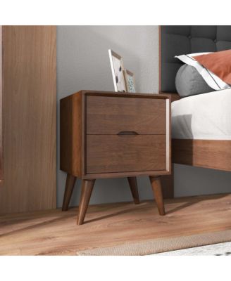 24.8" Width Solid Wood Mid Century Nightstand with 2-Drawer