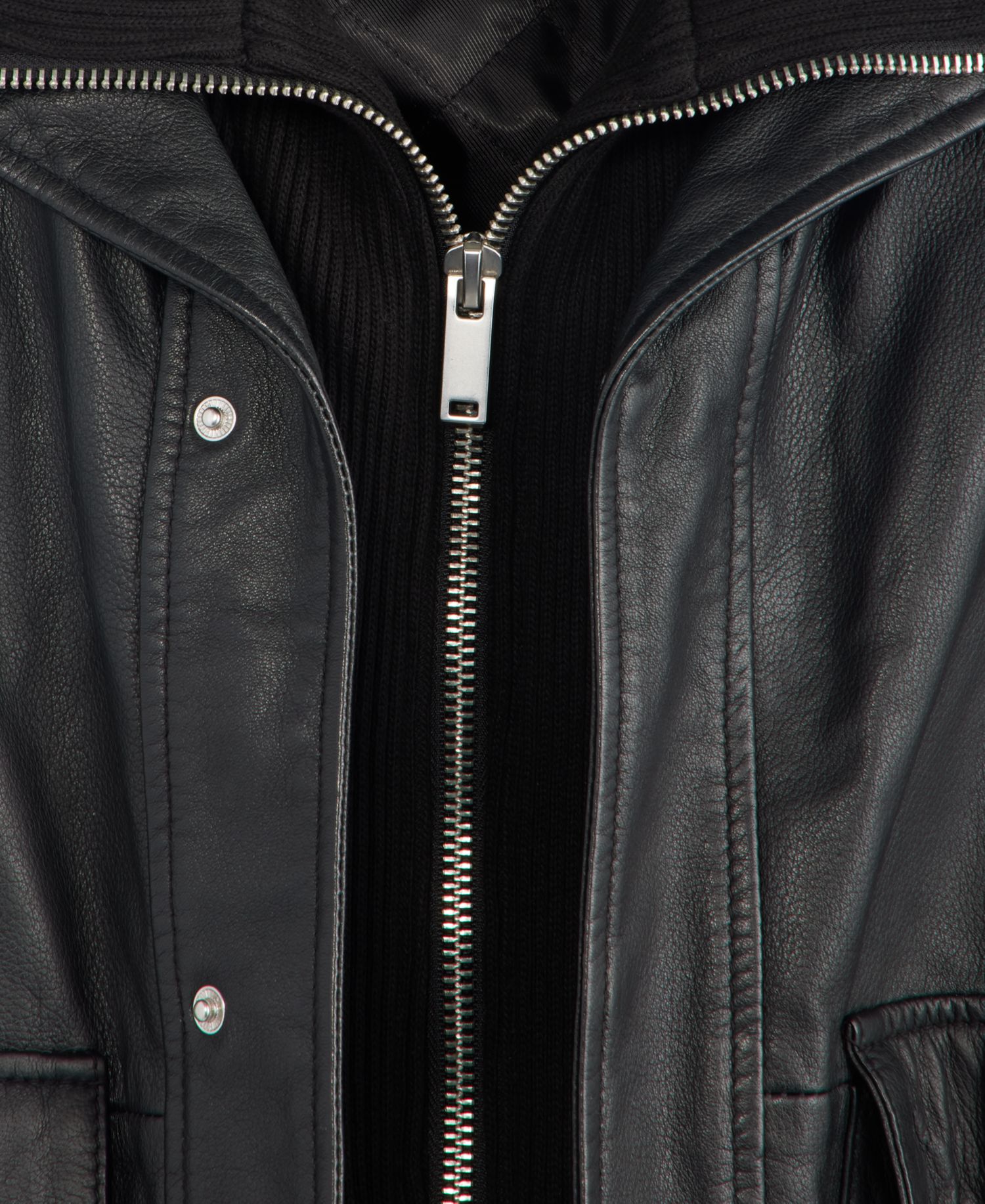 Men's Genuine Leather Bomber Jacket with Sweater Bib Insert