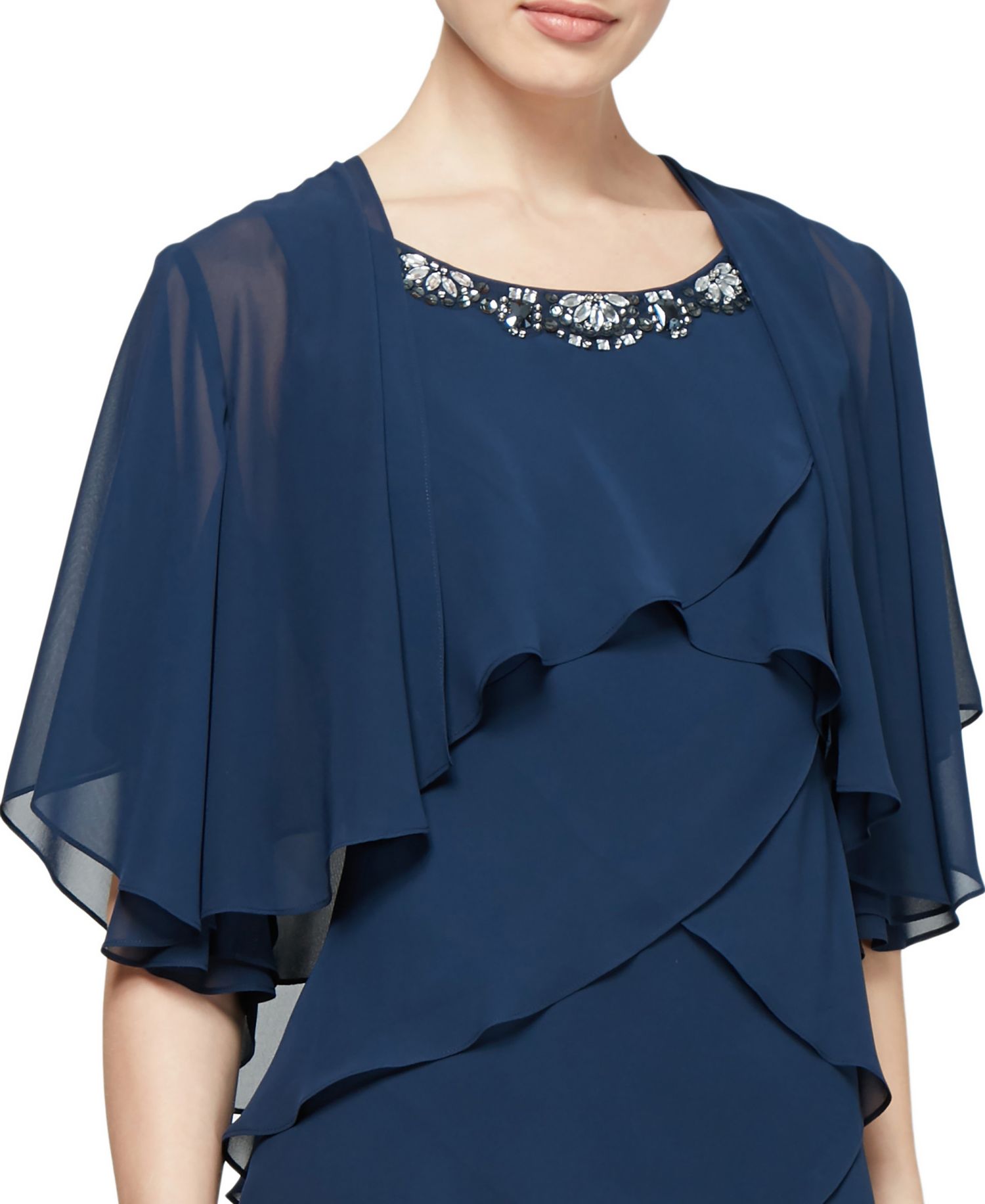 Embellished Tiered Chiffon Dress & Capelet