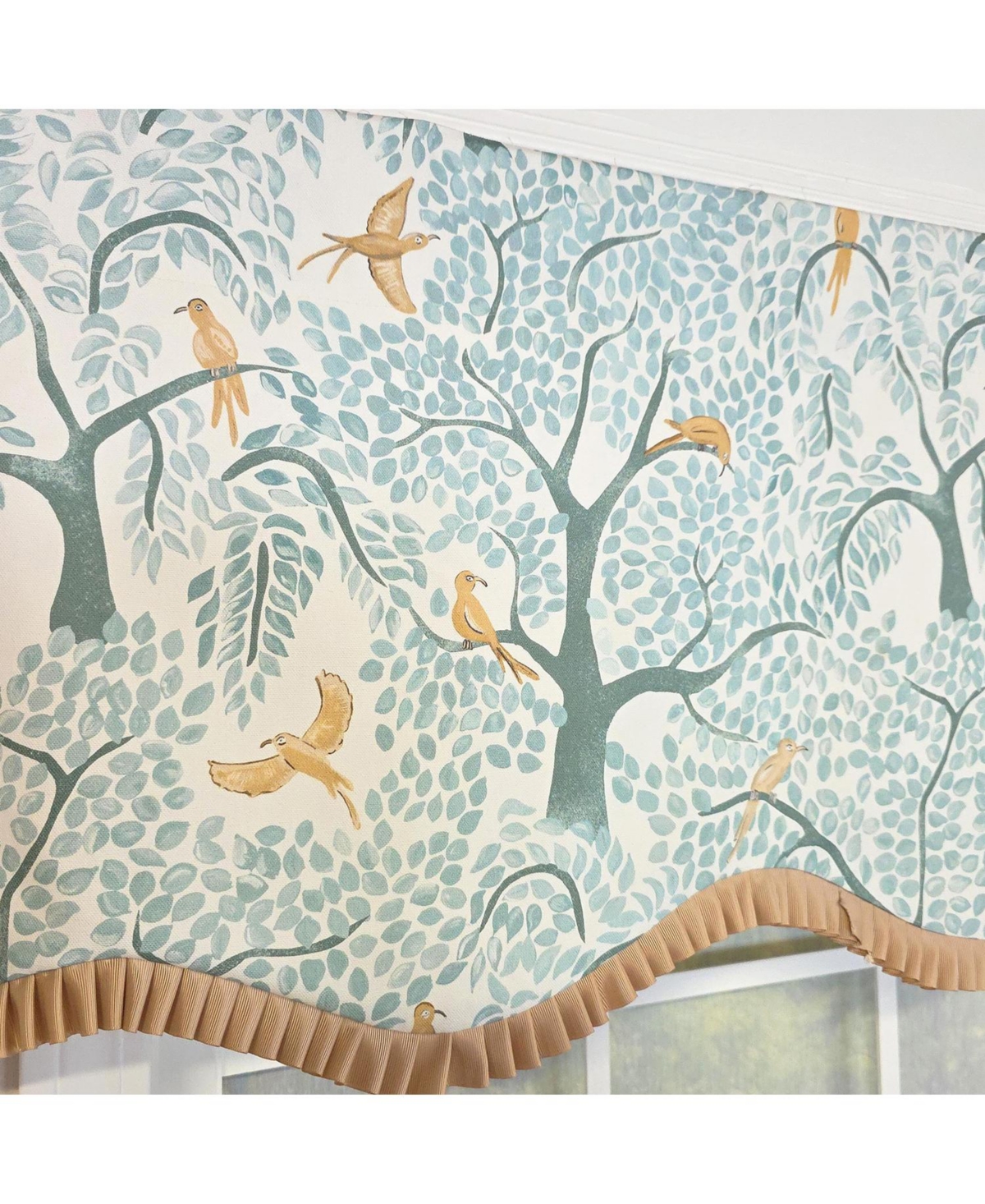 Rlf Home Tree Bird Ruffled Provance Window Valance 100% Cotton Lined Rod Pocket