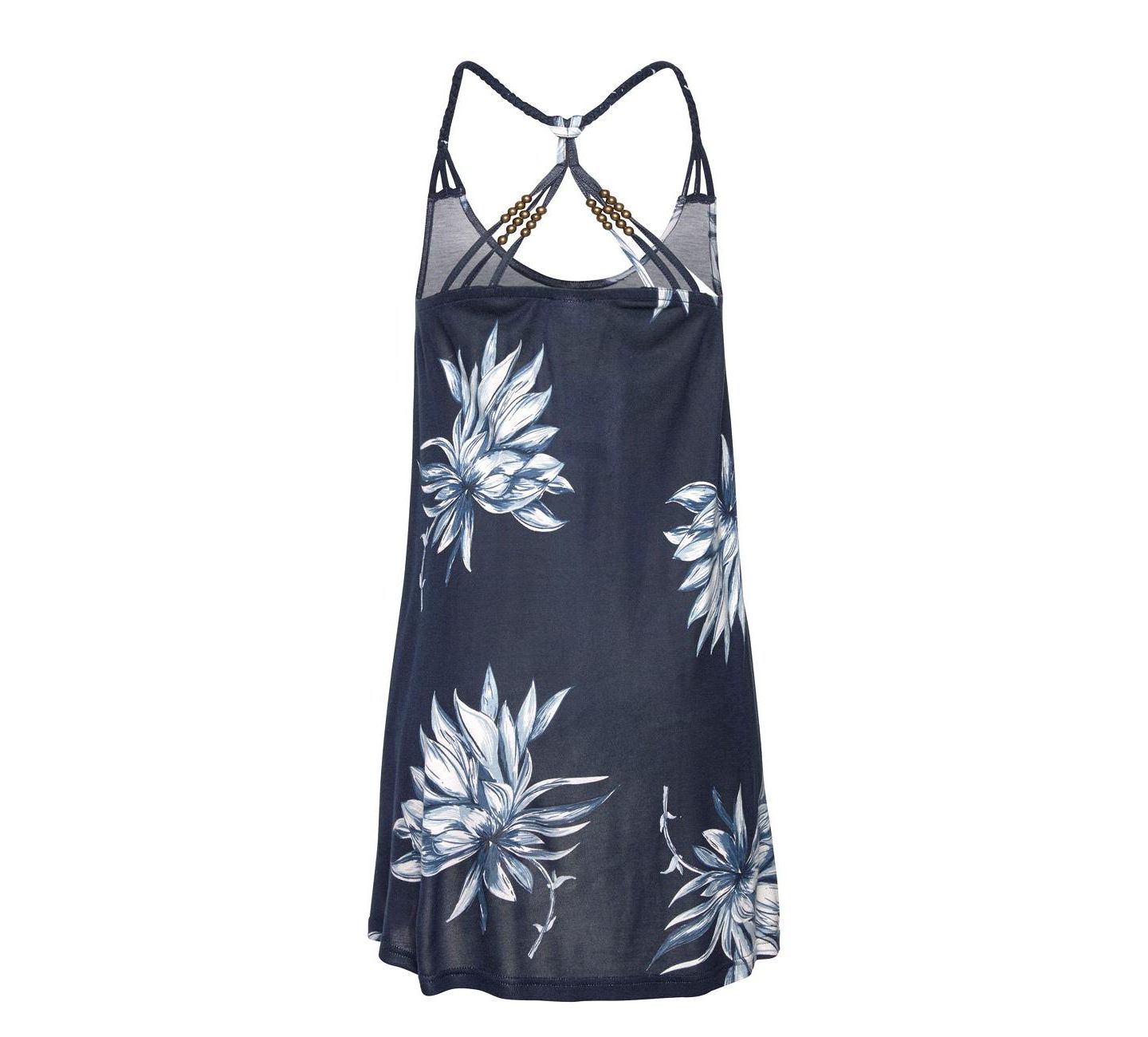 Женское платье LASCANA Viscose Printed Beaded Strap A-Line Scoop-Neck Short, цвет: Тёмный синий разноцветный — фото 6
