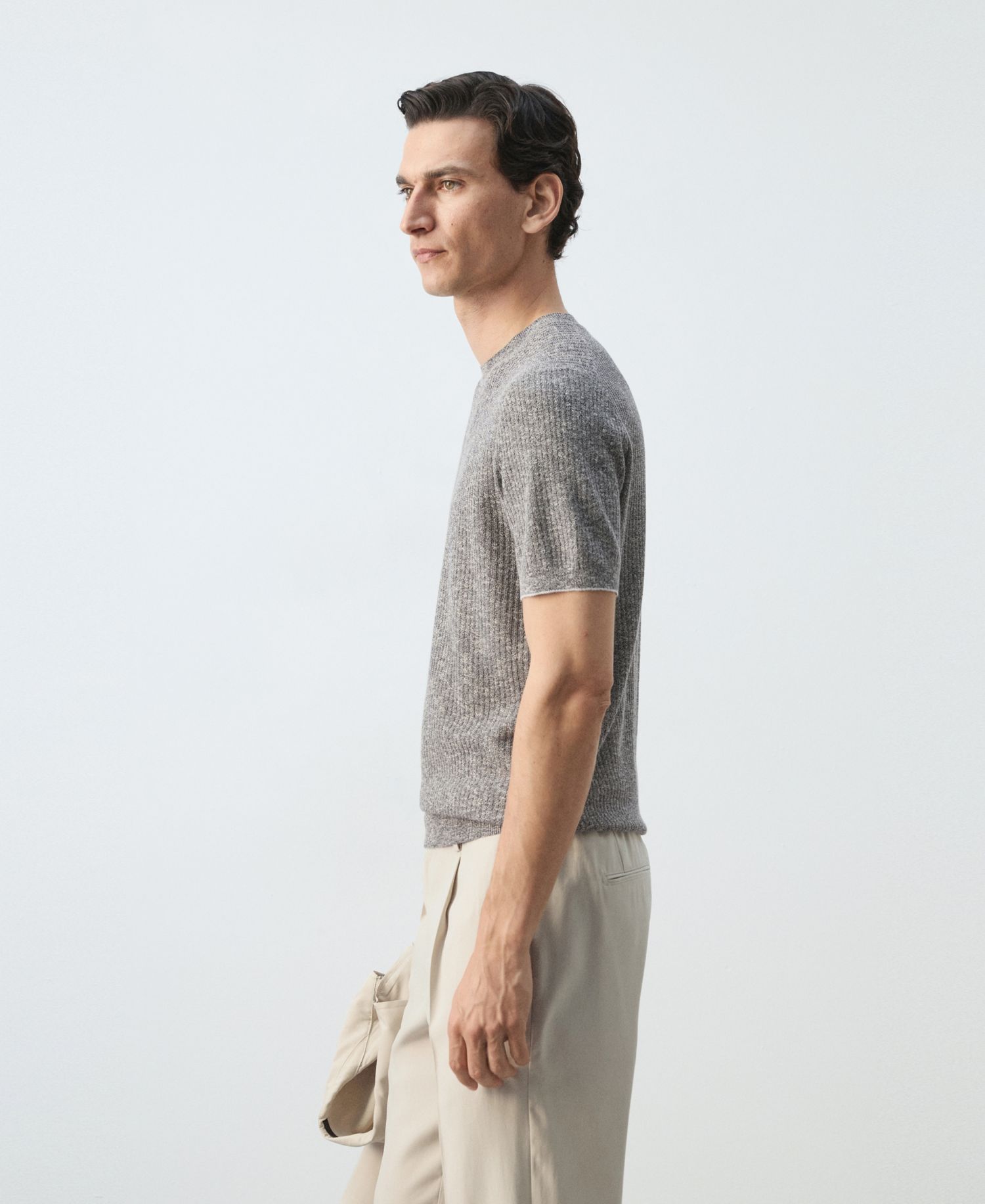 Men's Ribbed Linen-Cotton Blend T-Shirt