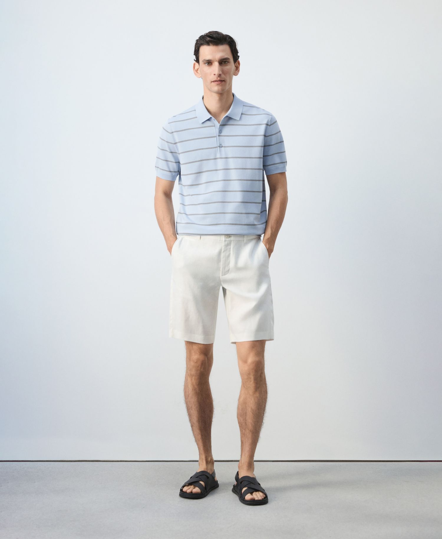 Men's Striped Fine-Knit Polo Shirt