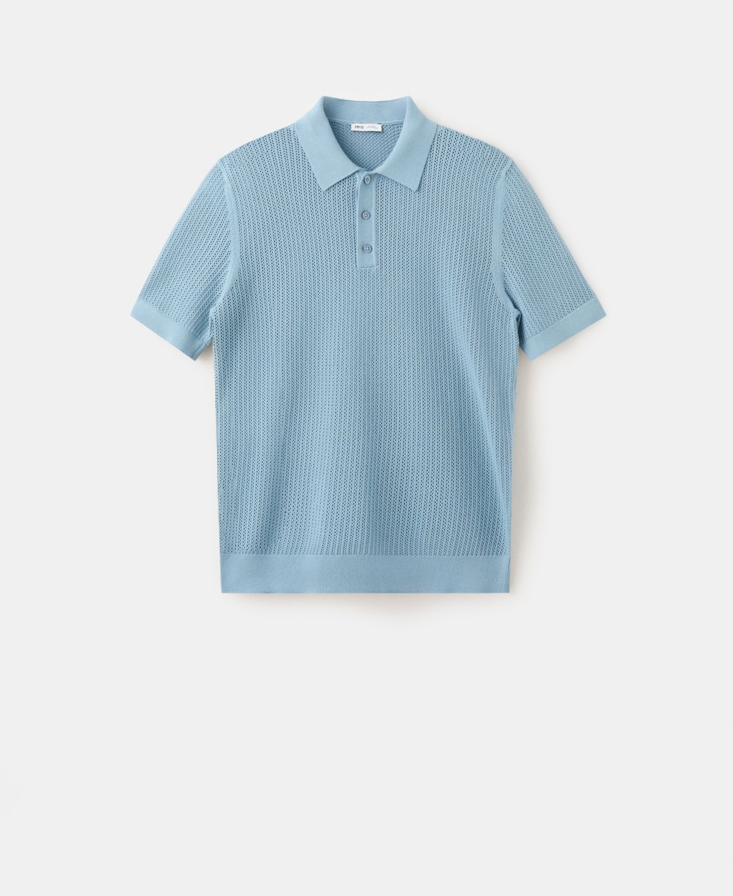 Мужское поло MANGO Cotton Knitted Polo Shirt, цвет: Аквамариновый зелёный — фото 8