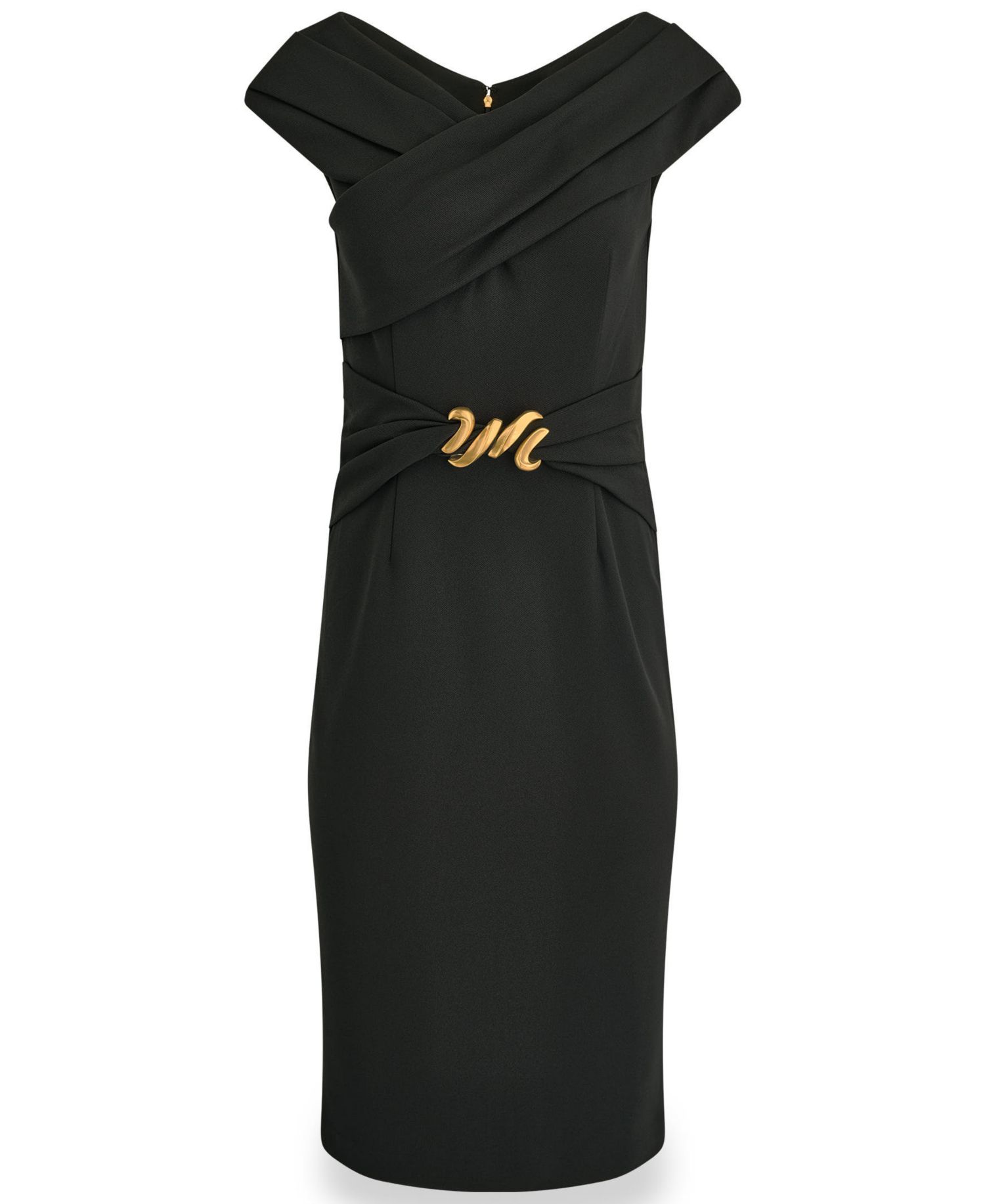 Women's Portrait Neck Sheath Midi Dress With Hardware
