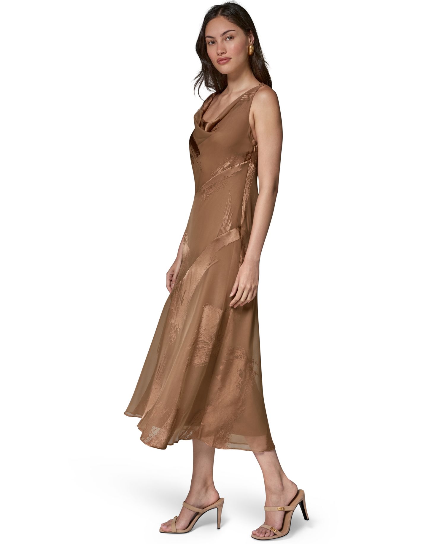 Women's Satin Burnout Asymmetrical Neck Midi Dress