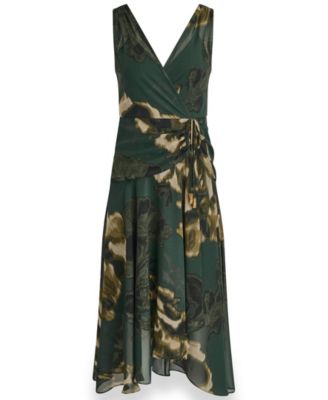 Women's Sleeveless Printed Chiffon Surplice Neck Dress thumbnail 7