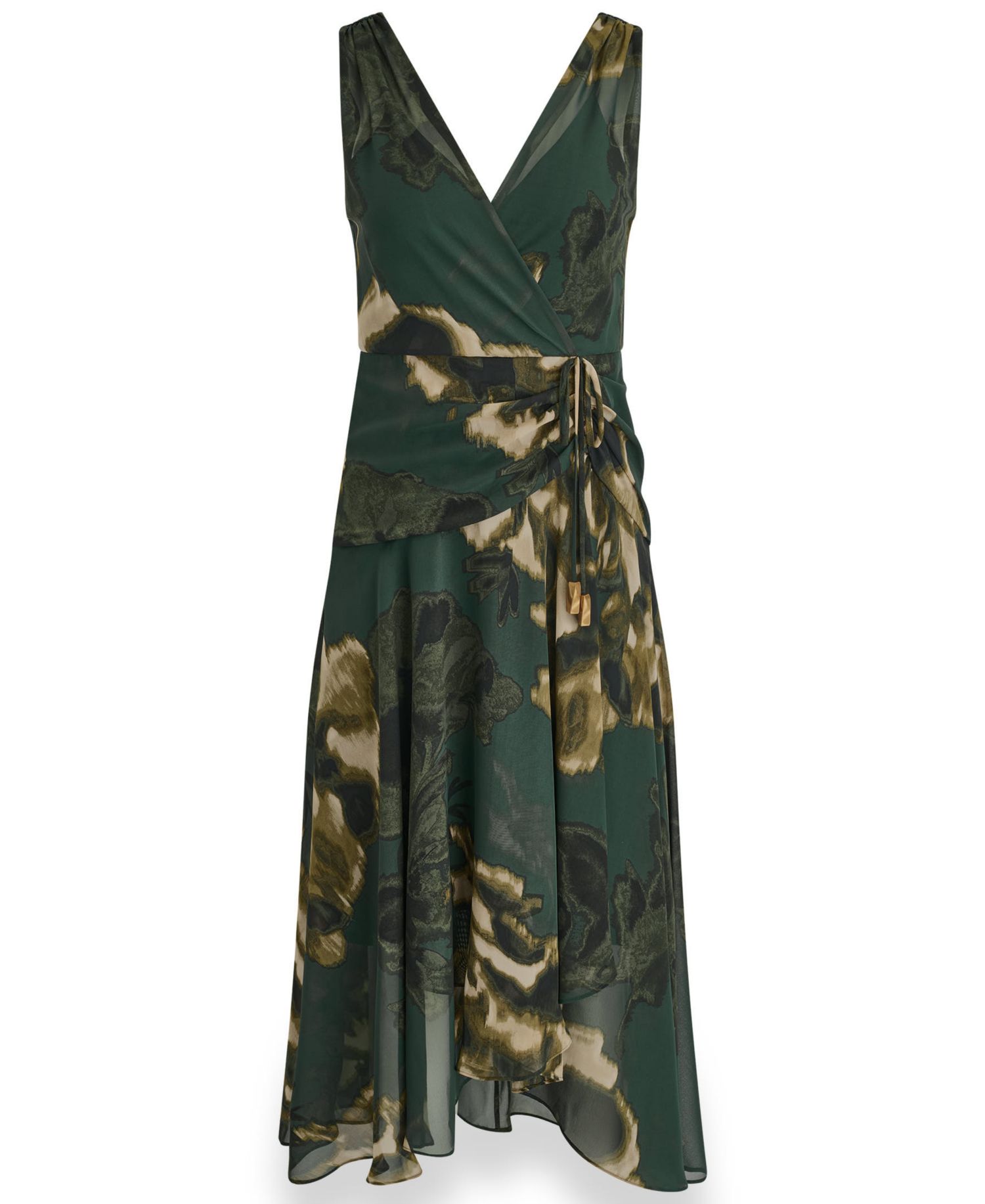 Women's Sleeveless Printed Chiffon Surplice Neck Dress