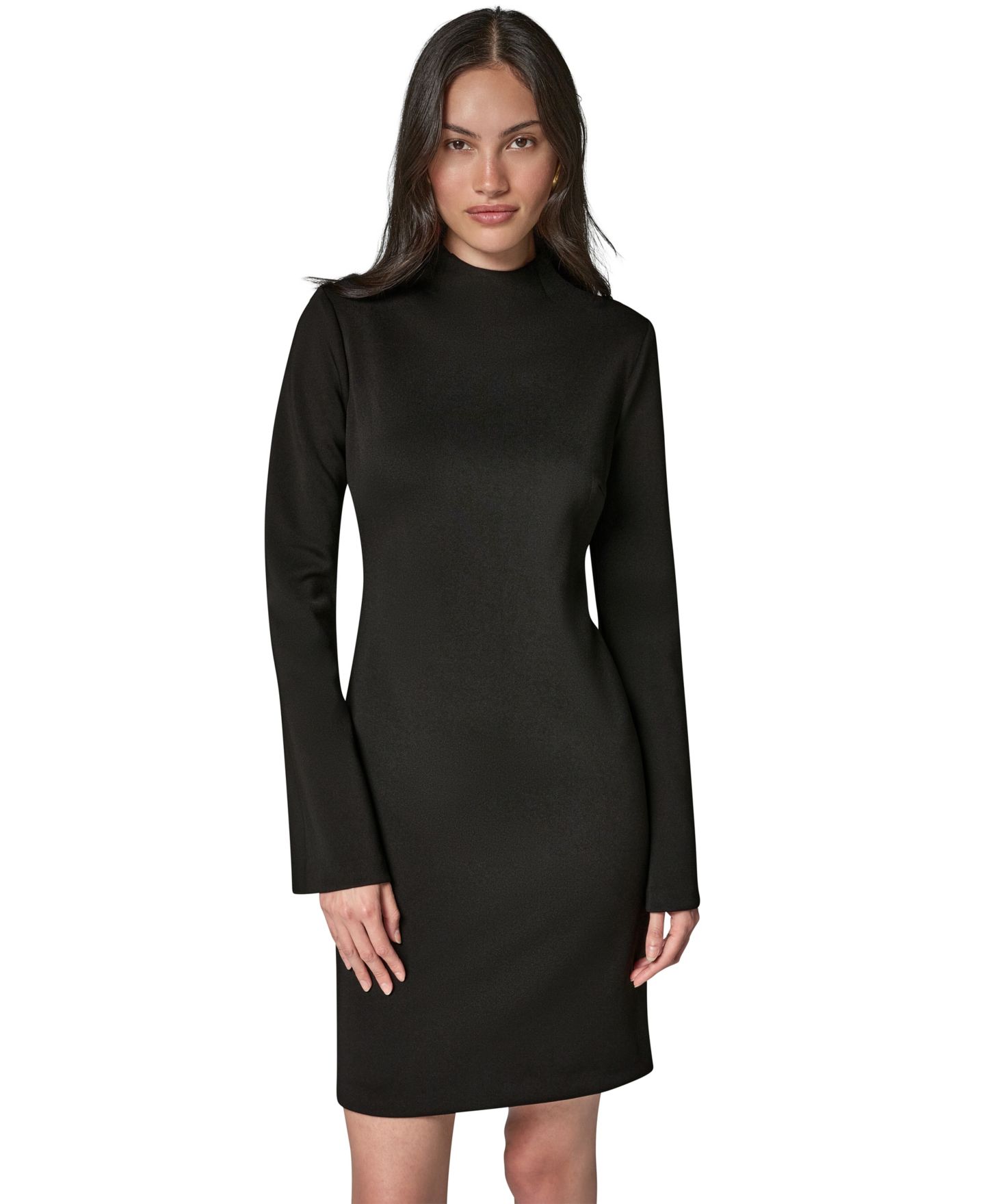 Женское платье Donna Karan New York Bell Sleeve Mock Neck Mini, цвет: Чёрный — фото 2