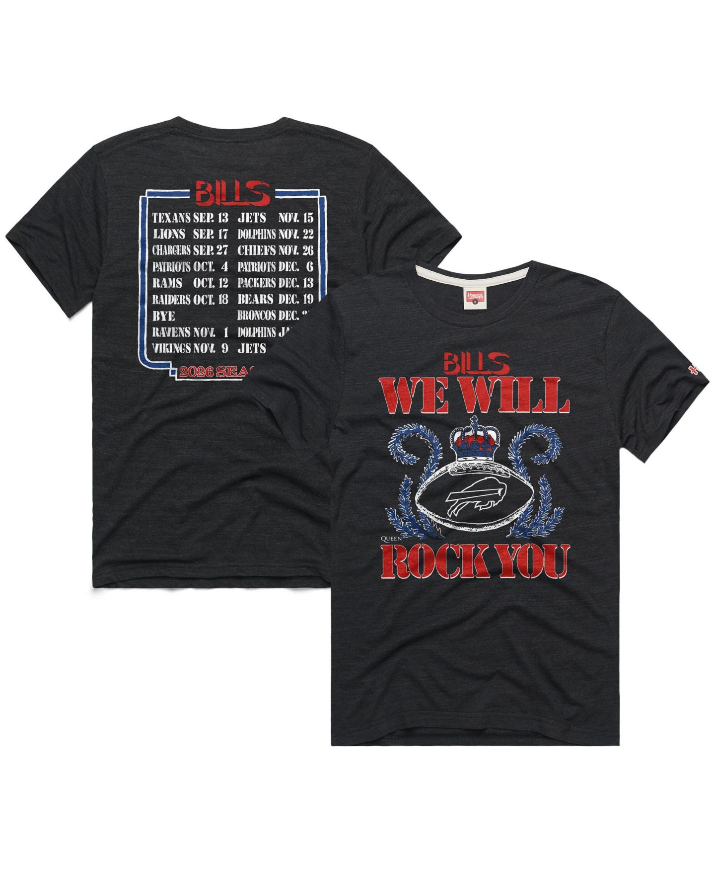 Футболка Homage Charcoal Buffalo Bills 2026 NFL Schedule Queen Tri-Blend — фото 1