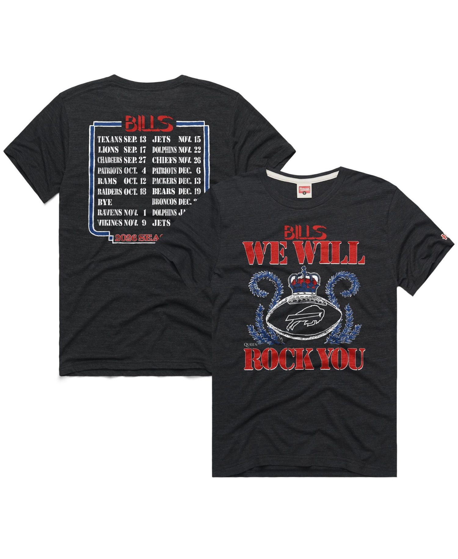 Men's and Women's Charcoal Buffalo Bills 2026 NFL Schedule Queen Tri-Blend T-Shirt