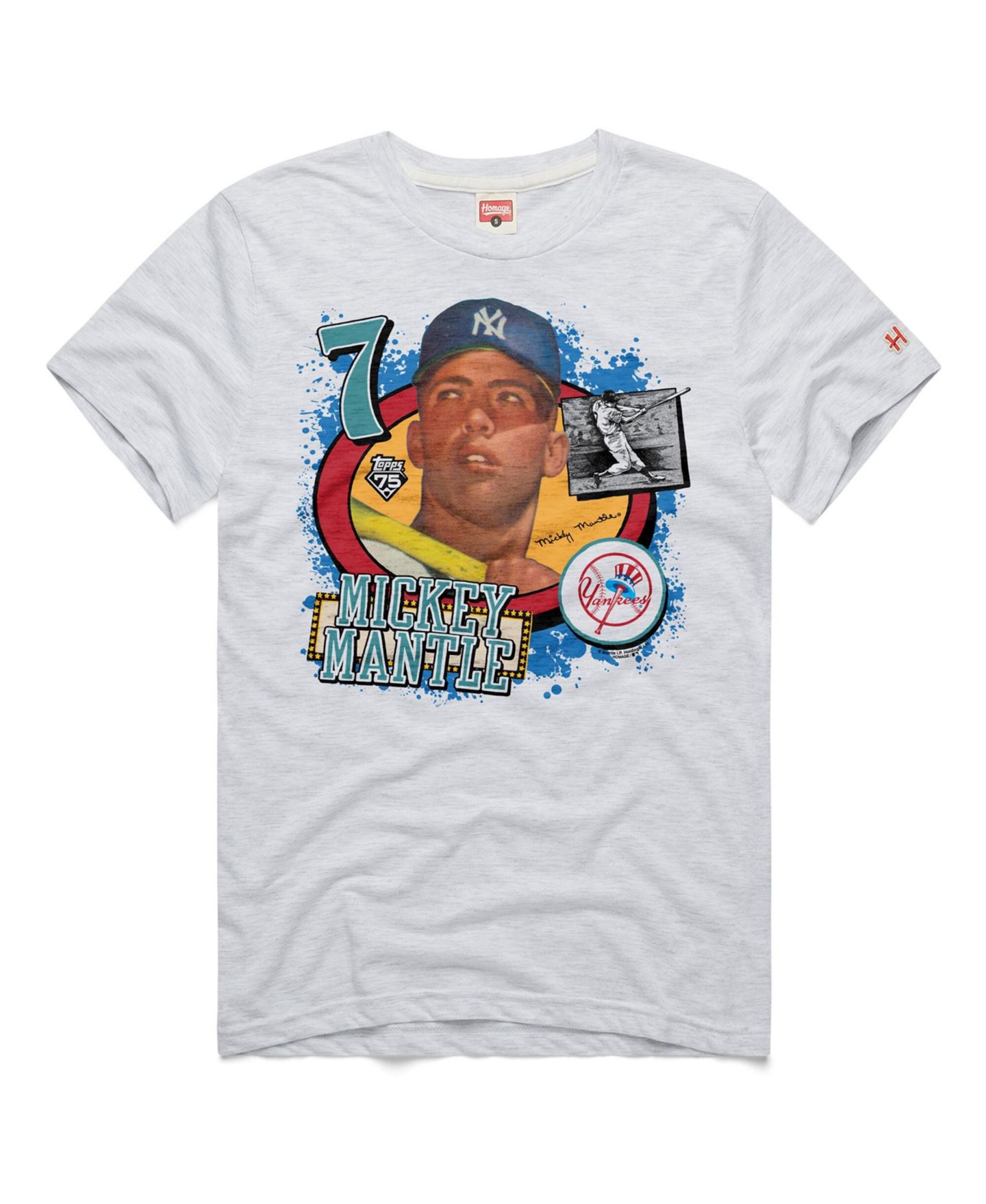 Мужская футболка Homage Mickey Mantle Ash New York Yankees Topps 75 Remix Graphic — фото 1