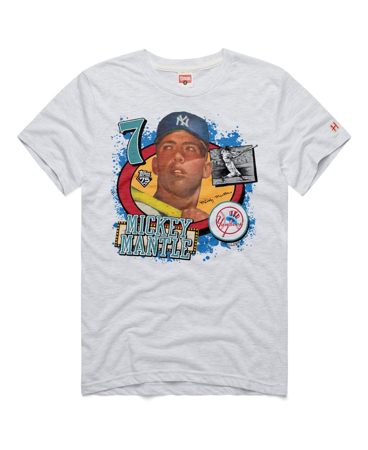Men's Mickey Mantle Ash New York Yankees Topps 75 Remix Graphic T-Shirt