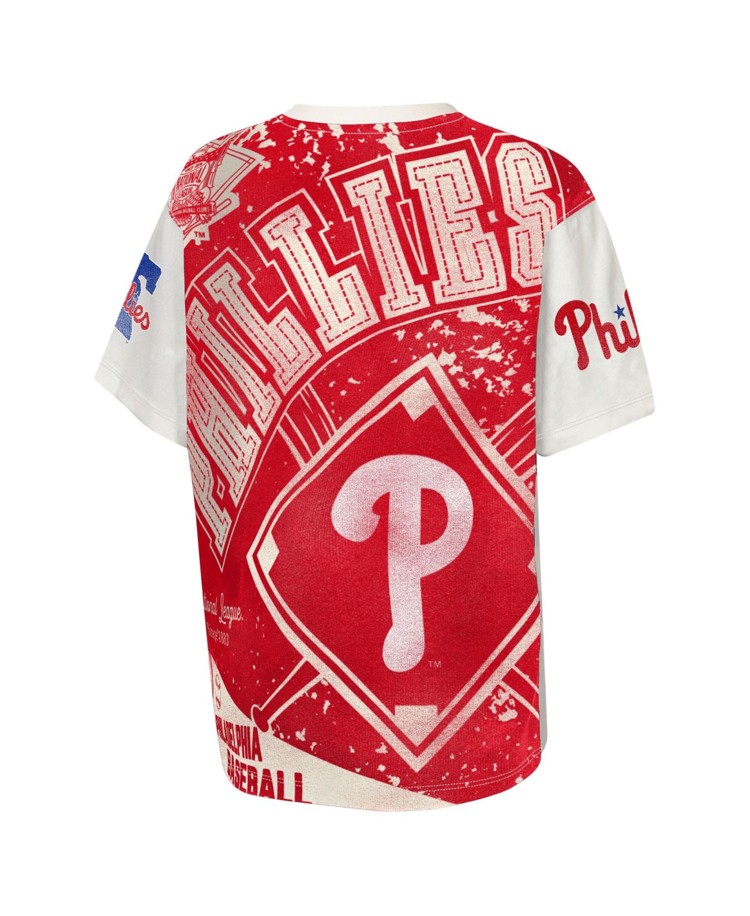 Big Boys and Girls Cream Philadelphia Phillies Big League Top Player Bold All-Over-Print T-Shirt