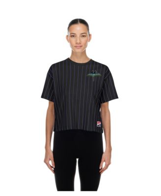 Women's Black Tampa Bay Rays City Connect Throwback Meshback Pinstripe Boxy T-Shirt